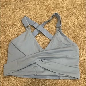 MEDIUM- Buffbunny Front wrap sports bra with adjustable straps- baby blue